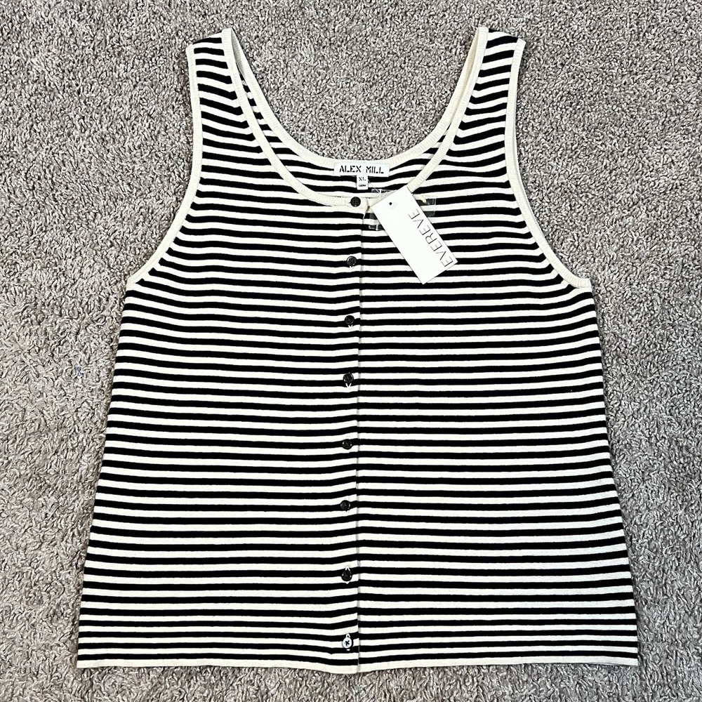 Evereve Alex Mill Cotton Cashmere Blend Louisa Vest XL Cream Black Stripe Classy